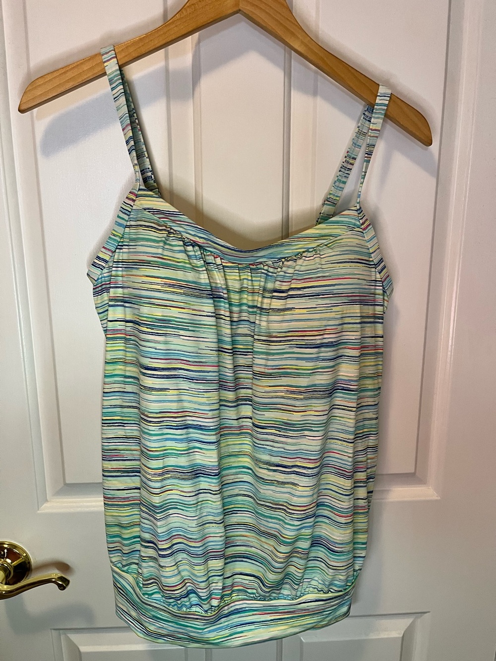 Lands' End Sz 10 Multicolor Striped Tankini Blouson Banded Hem Swim Top